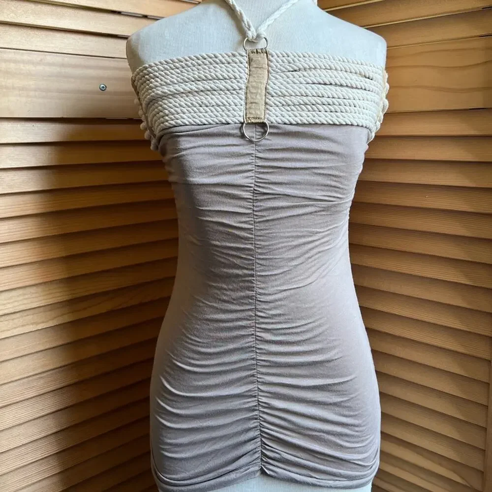 Sass & Bide Short Bodycon Mini Dress or Top Taupe Size 2 NWOT y2k bandage - Picture 1 of 6